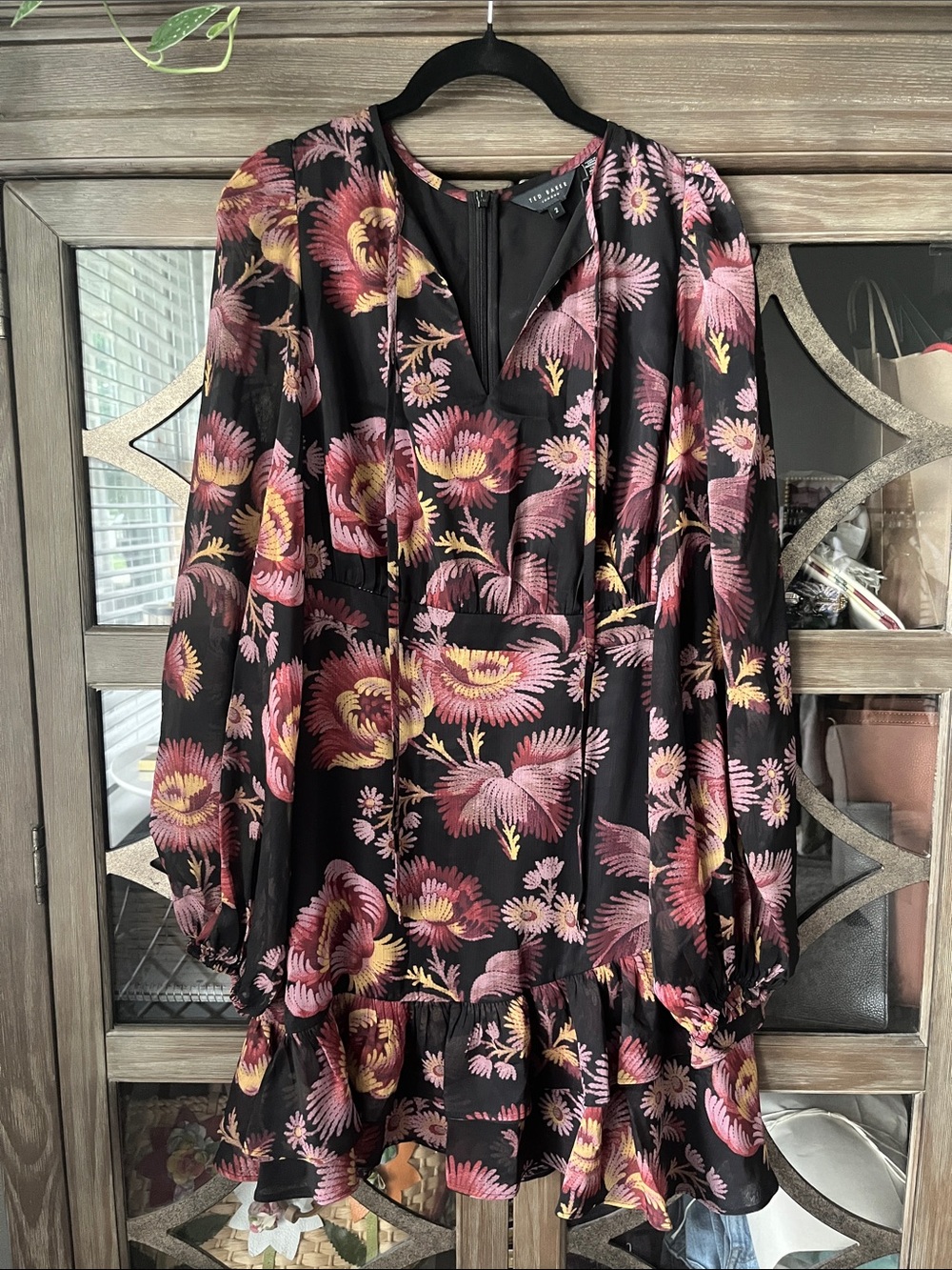 Ted Baker NWT Black Dress with Pink & Yellow Floral Print